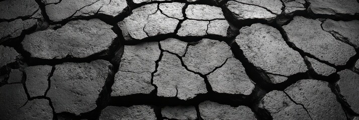 Aufkleber - A stark black and white image of cracked earth, showcasing the harsh reality of drought and the fragility of our planet