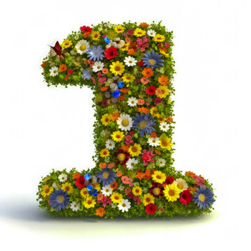 Number 1 (one) surrounded by flowers