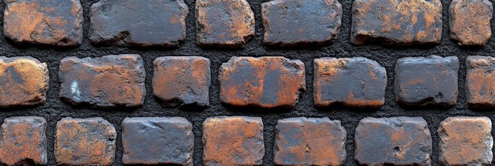 Poster - A close-up shot of a stone wall with a dark grey mortar, showcasing the intricate details of the rustic and uneven stone blocks.