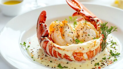 Canvas Print - A plate of lobster with a creamy sauce.