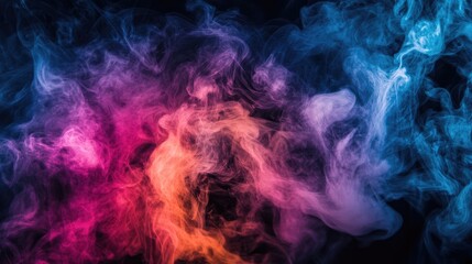 Poster - An artistic image of colorful smoke swirling against a black background, used for creative photography, emphasizing movement and fluidity in a captivating way.