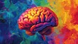 © วรรณภา มะโนศรี - An artistic representation of the human brain with labeled regions, displayed against a colorful background, illustrating the complexities of human cognition and emotion