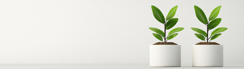 Two potted plants are sitting on a white background