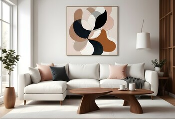 Wall Mural - Modern Minimalist Living Room with Cozy Furniture and Soft Lighting with sofa and mockup.