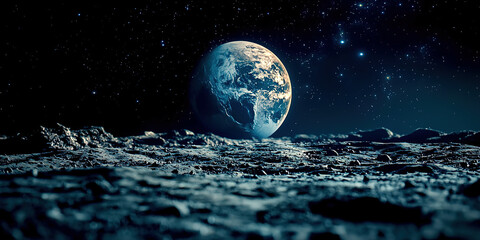 Wall Mural - A planet is floating in space with a lot of stars around it