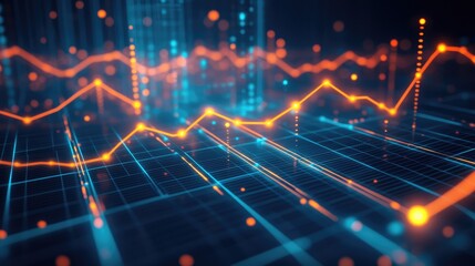 Poster - An interactive 3D line graph illustrating sales growth over the years, with glowing data points and grid lines that enhance the visualization.
