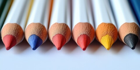 Aufkleber - A close-up view of colorful pencils sharpened to a point, showcasing the intricate details of the wood and the vibrant hues of the lead.
