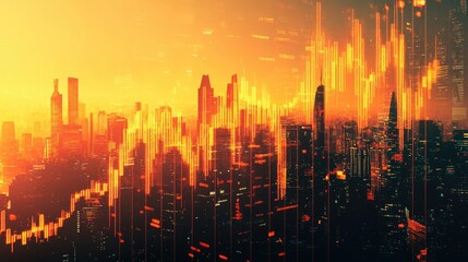 Poster - An upward-trending stock graph superimposed over a city skyline, symbolizing economic growth and the connection between finance and urban development.