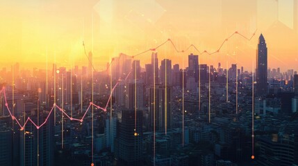 Poster - An upward-trending stock graph superimposed over a city skyline, symbolizing economic growth and the connection between finance and urban development.