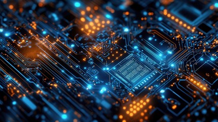Poster - Vibrant Circuit Board with Blue and Orange Lights