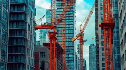 Expansive Urban Skyline with Towering Cranes and Skyscrapers Under Construction