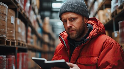 Wall Mural - warehouse workers reading product order order picking warehouse manager checking delivery stock in warehouse inspecting products for shipment