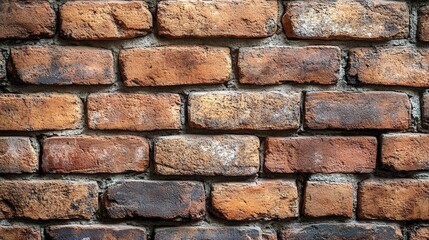 Poster - A weathered brick wall with a natural, aged texture, featuring a mix of reddish-brown and dark gray tones, showcasing the timeless beauty of traditional construction
