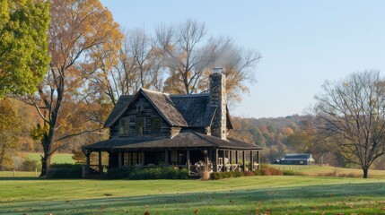 Sticker - Rustic Log Cabin in Autumn