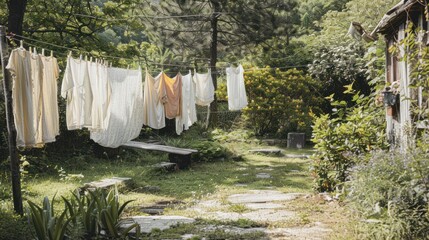 Poster - Laundry Hanging in a Rustic Garden