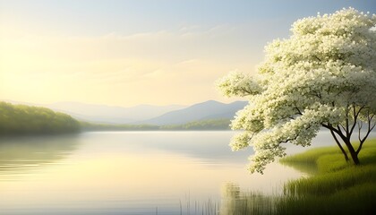 Wall Mural - Tranquil Misty Morning Over Serene Lotus Pond