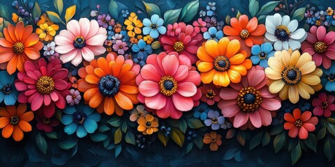 Poster - A Vibrant Floral Arrangement with Rich Hues and Delicate Petals, Creating a Tapestry of Nature's Beauty