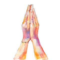 Watercolor Painting of Hands in Prayer Position.