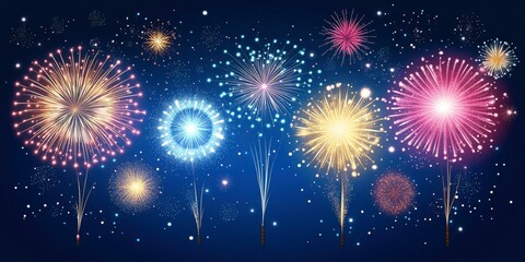 Wall Mural - art of colorful firework on dark blue background