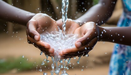 Wall Mural - Joyful Water Splash Embraced by Hands