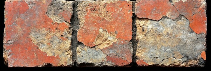 Poster - A weathered brick wall with a red, orange, and gray color palette, showcasing the effects of time and exposure to the elements