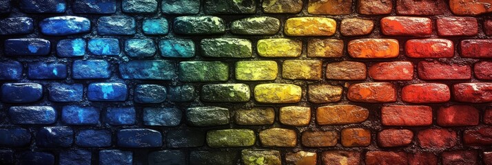 Aufkleber - A seamless pattern of colorful brickwork with a gradient effect from deep blue to vibrant red