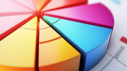 Leinwandbilder - A close-up of a 3D pie chart with bright, contrasting colors, the segments separated slightly to highlight different data points, set on a white background.