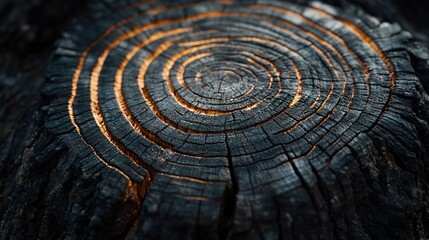 Tree Trunk Texture with Rings and Bark Isolated on Dark Background