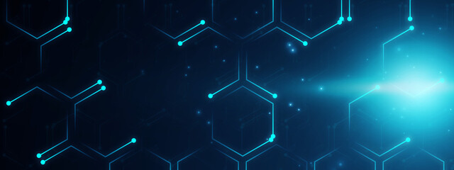 Fototapete - Abstract hexagon blue background banner futuristic business data technology modern concept, polygon shape lines connecting link dark blue contrast.