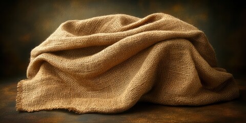 Poster - A rustic and textured burlap cloth draped over a dark background, showcasing the natural beauty and simplicity of the fabric