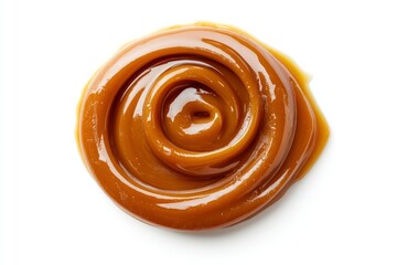 Caramel sauce swirl isolated on white background, top view - generative ai