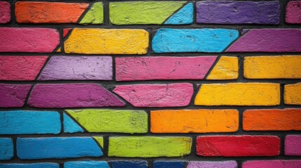 Poster - A Vibrant Wall of Colorful Bricks, Featuring a Spectrum of Hues in Geometric Patterns, Creating a Visually Stimulating and Artistic Display