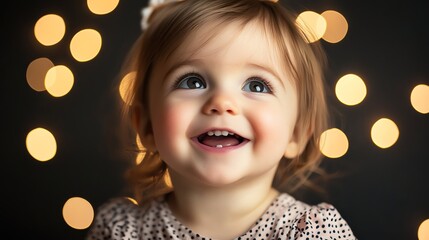 Poster - A little girl with blonde hair and blue eyes smiles brightly.