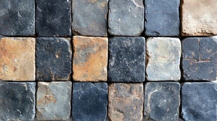 Aufkleber - A Close-Up View of Irregularly Shaped Stone Tiles with Varying Hues of Grey, Brown, and Tan