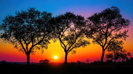 Wall Mural - Silhouettes of trees against a colorful sunset 