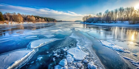 High angle view of frozen river with abstract background