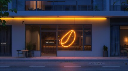 Canvas Print - Coffee Shop at Night with Neon Sign