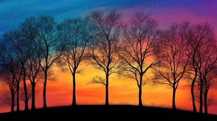 Wall Mural - Silhouettes of trees against a colorful sunset 