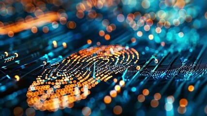 Fototapete - digital fingerprint glowing on top of a circuit board, representing the concept of cybersecurity, da