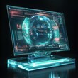 © Theeranan - Futuristic transparent computer monitor with holographic interfaces, symbolizing next-gen workspace tech.