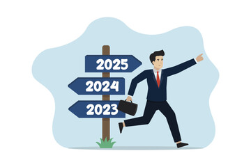 Wall Mural - business success targets and goals, business people running towards 2025 to achieve success. busines
