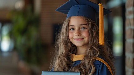 Joyful Graduation Achievement - Happy girl in cap and gown with diploma on school background | Medium Shot