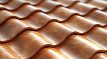 Aufkleber - Close-up of a Roof with Brown Ceramic Tiles, Emphasizing the Interlocking Pattern and Textured Surface