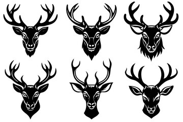 Set of deer head silhouette vector illustration