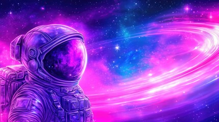 Colorful cosmic journey: astronaut exploring a vibrant galaxy