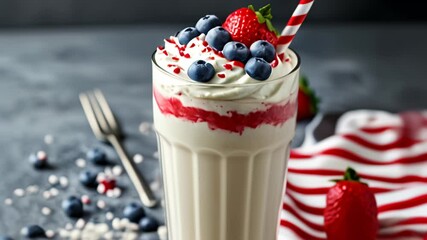 Wall Mural -  Indulge in a summer delight with this refreshing strawberry and blueberry milkshake