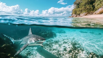 Sticker - Majestic Shark Swimming in Tropical Waters