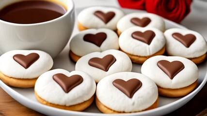 Wall Mural -  Sweet love bites  Heartshaped cookies and a warm cup of cocoa