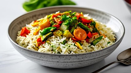 Canvas Print -  Deliciously colorful rice and veggie stirfry