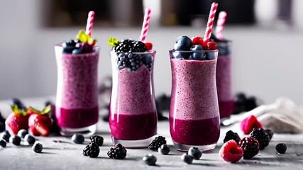 Canvas Print -  Freshly blended berry smoothies with a touch of summer delight